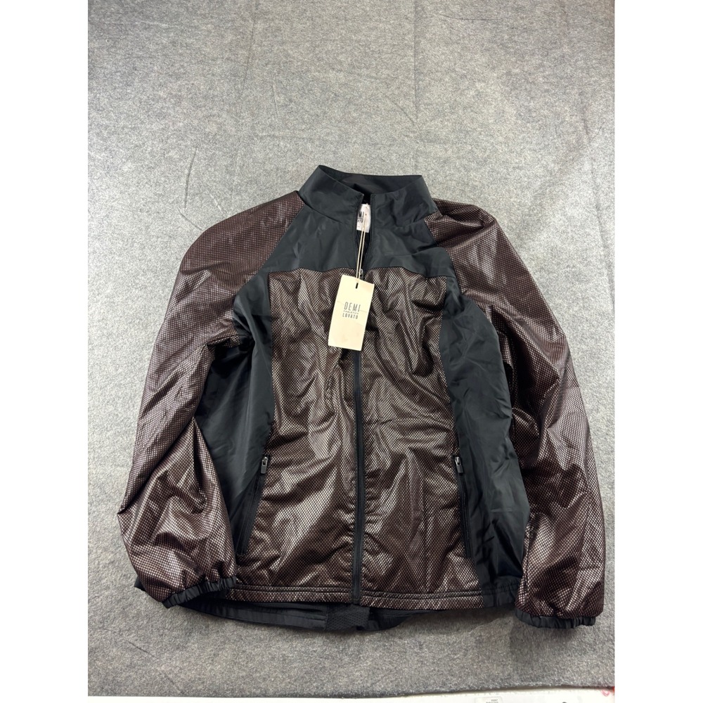 Fabletics Demi Lovato Afina Jacket XL Black Copper Metallic Mesh Zip SEE